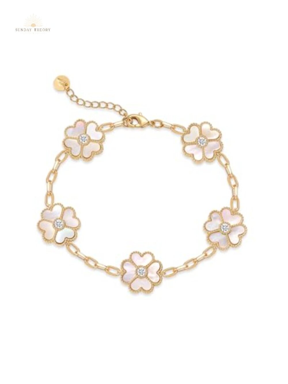 14K Gold Plated Mother of Pearl Floral Charm Bracelet